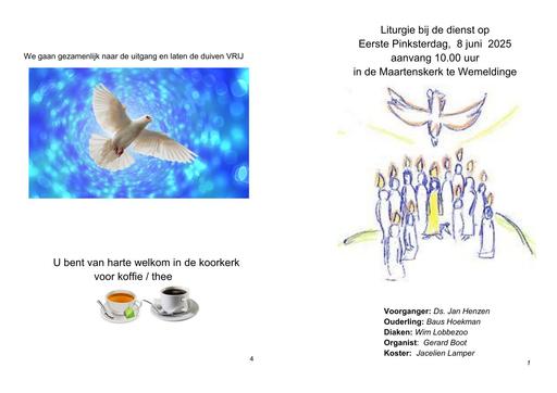 Orde van dienst 8 juni 2025 Pinksteren